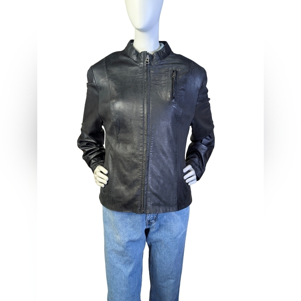Black Leather Moto Jacket | Elzein | Minimalist | Size M/L